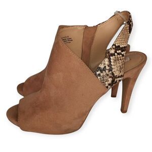 KELLY & KATIE TAN SUEDE SNAKE PRINT SLING BACK HEELS SZ.7 EUC.